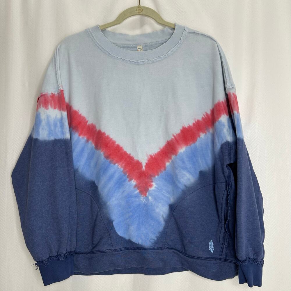 Free People Ombre Metti crew sweatshirt small blue chevron print oversized boxy